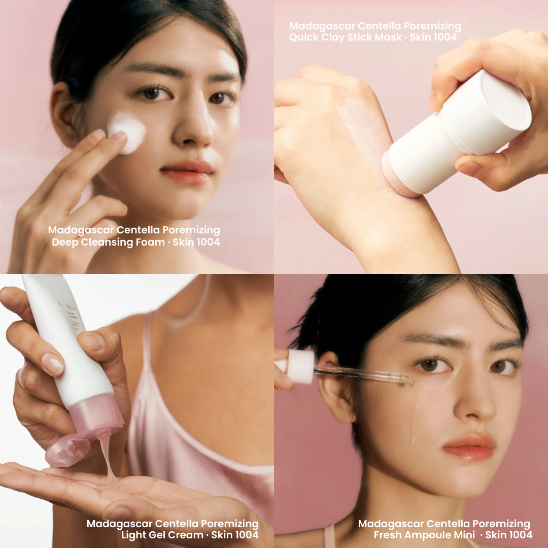 Pack de productos Madagascar Centella Poremizing de Skin 1004 para eliminar imperfecciones, ideal para piel grasa.