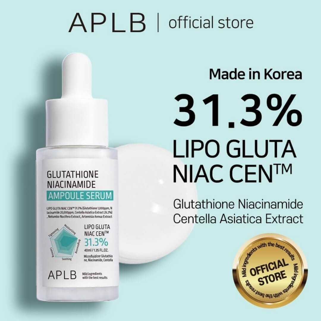 APLB Glutathione Niacinamide Ampoule Serum, fórmula antioxidante que reduce manchas y equilibra la producción de sebo.