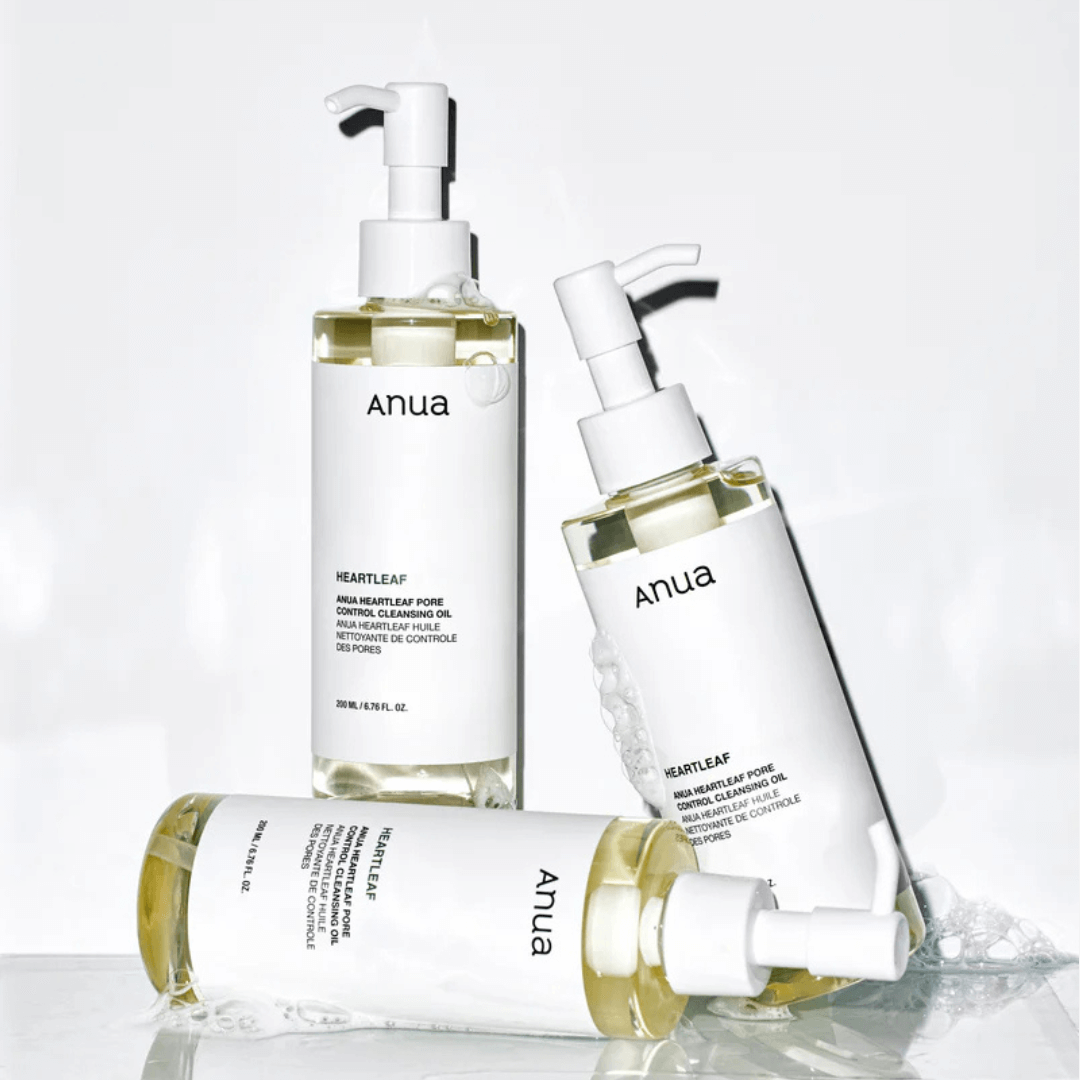 Heartleaf Pore Control Cleansing Oil de Anua, limpiador en aceite para eliminar impurezas y controlar el exceso de grasa en los poros.