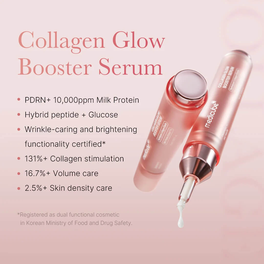 Medicube Collagen Glow Booster Serum, suero con colágeno que hidrata profundamente y proporciona un brillo natural al rostro.