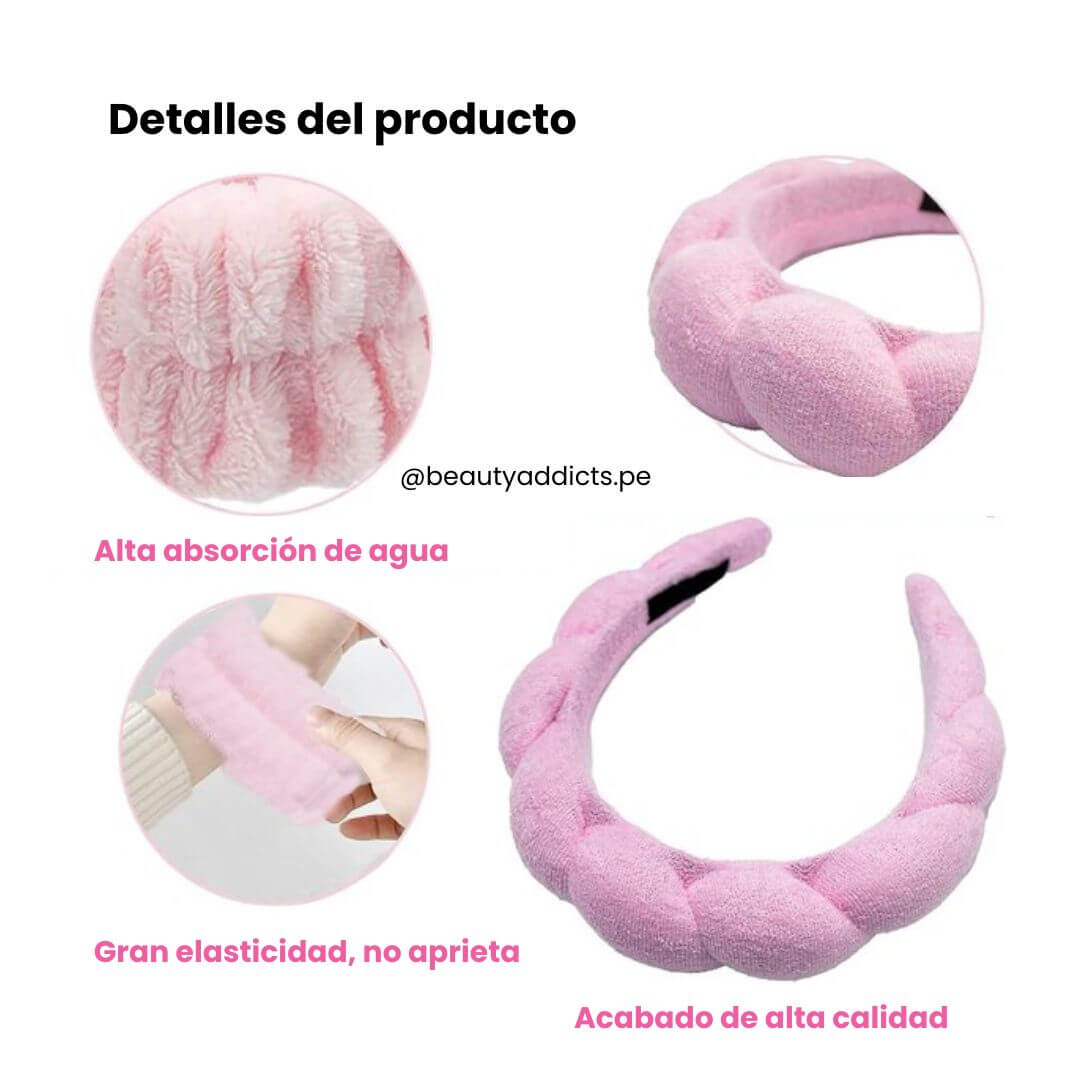 Conjunto de diadema y muñequeras para facilitar tu rutina de limpieza facial diaria.