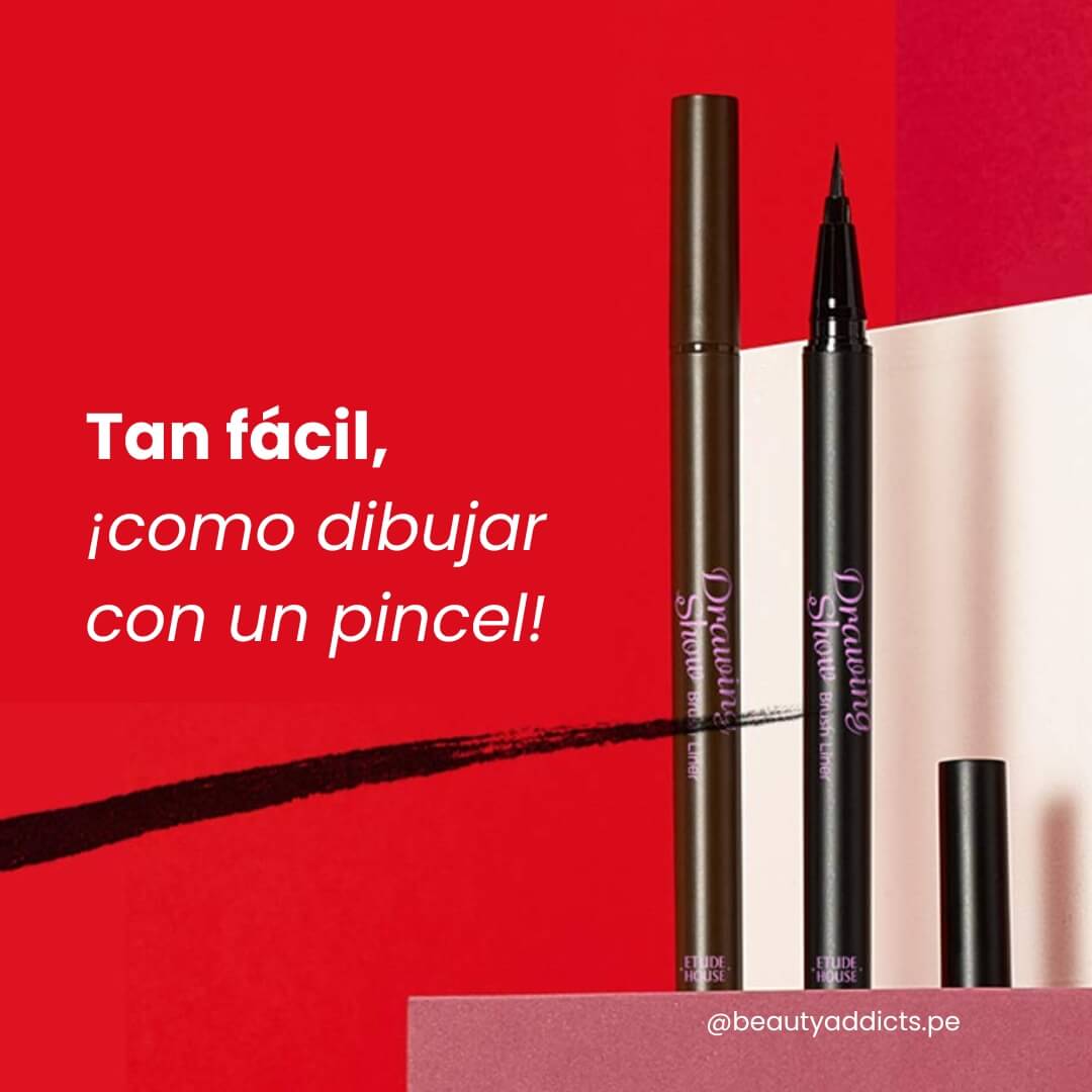 Drawing Show Brush Liner Etude House permite crear delineados finos, gruesos o estilo cat-eye.