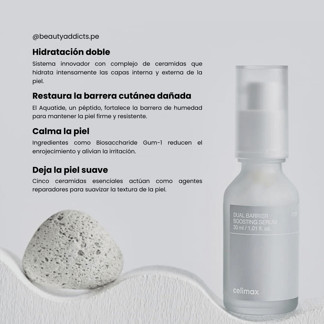 Sérum fortalecedor de barrera cutánea, ideal para piel sensible y deshidratada.