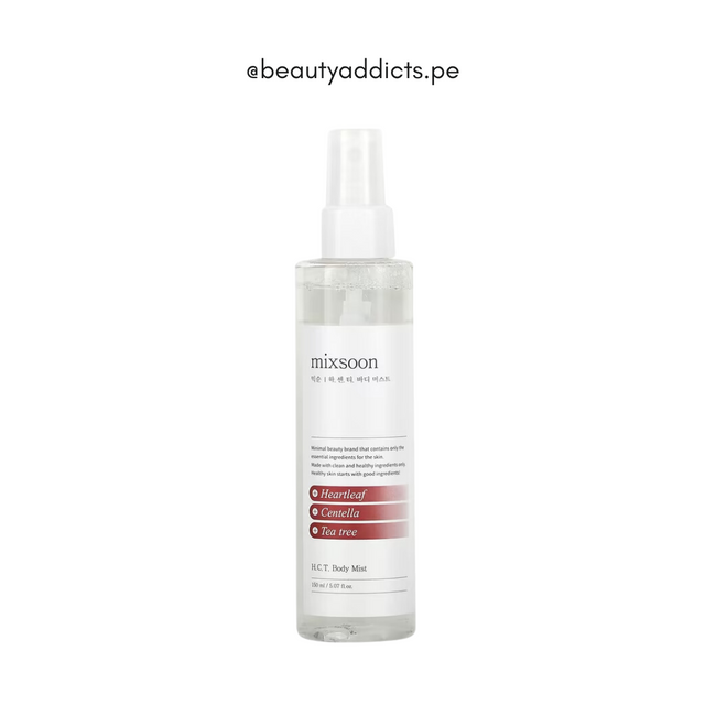 Spray corporal H.C.T Body Mist de Mixsoon, fórmula ligera y de rápida absorción para uso diario.