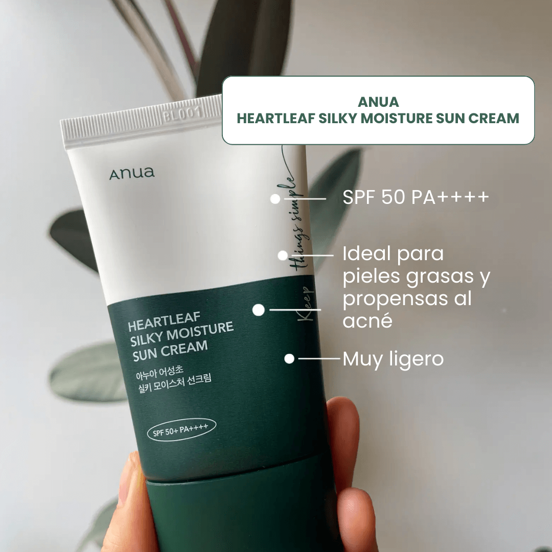 Crema solar Anua Heartleaf ligera, hidratante y calmante SPF50.