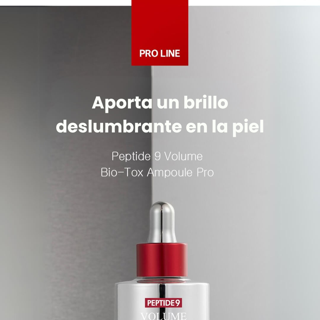 Peptide-9 Volume Biotox Ampoule Pro Medipeel reafirma la piel con un complejo de 9 péptidos.
