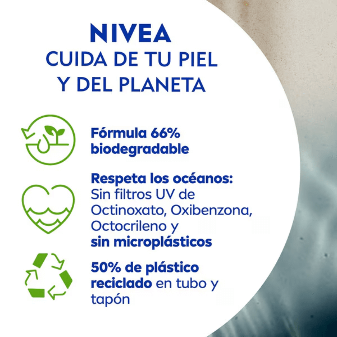 Protector solar Nivea SPF50, diseñado para pieles grasas, controla el brillo y protege del daño solar.
