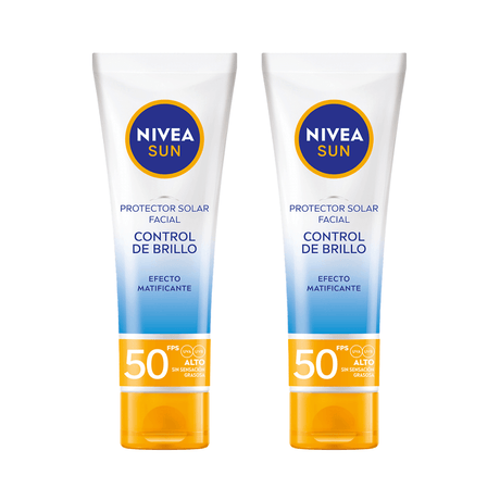 Protector solar Nivea Control de Brillo SPF50, ideal para piel grasa, protege del sol mientras controla el brillo.