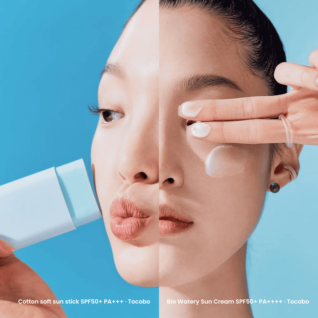 Tocobo protector solar líquido y en barra solar que ofrece protección diaria y portátil.