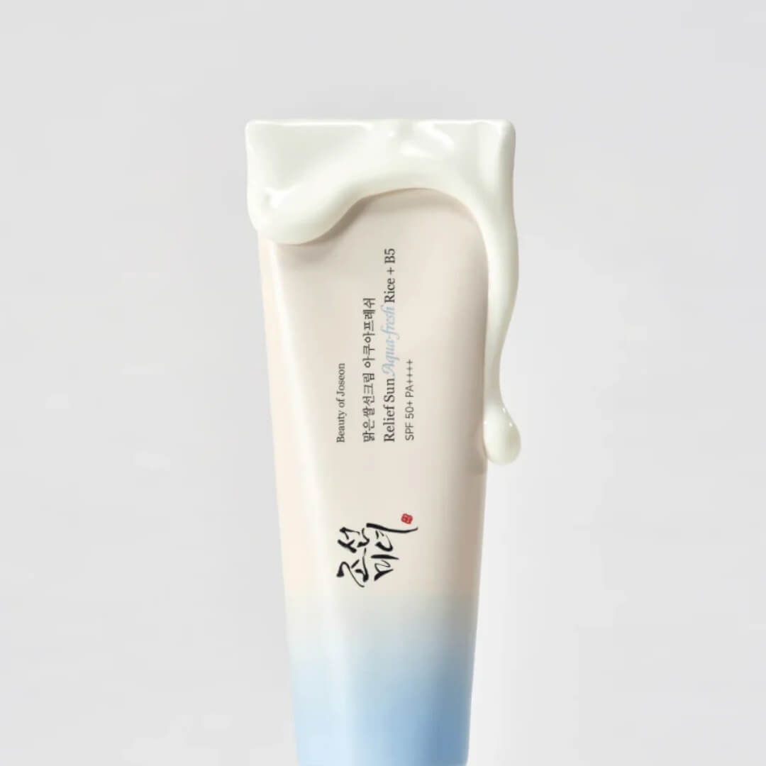 Protector solar Beauty of Joseon Relief Sun Aqua-fresh Rice + B5, ideal para piel sensible y de uso diario.