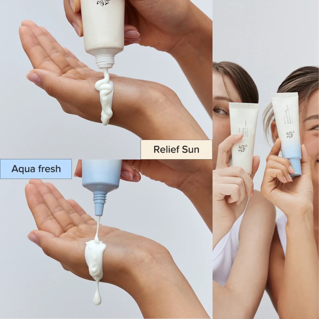 Beauty of Joseon Relief Sun Aqua-fresh Rice + B5, protector solar coreano con textura ligera y acabado natural.