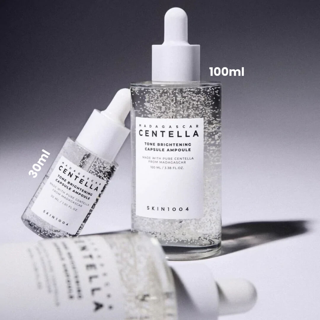 SKIN1004 Madagascar Centella Tone Brightening Capsule ayuda a prevenir marcas oscuras post-acné con niacinamida y tranexámico.