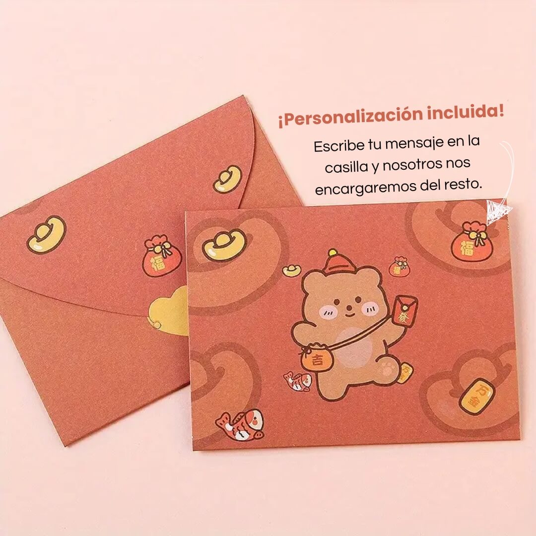Tarjeta con temática kawaii, ideal para sorprender con un toque adorable.