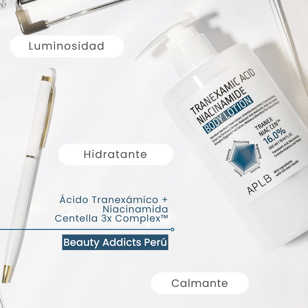 Loción corporal hidratante con efecto brightening para axilas, codos, rodillas y manchas corporales.