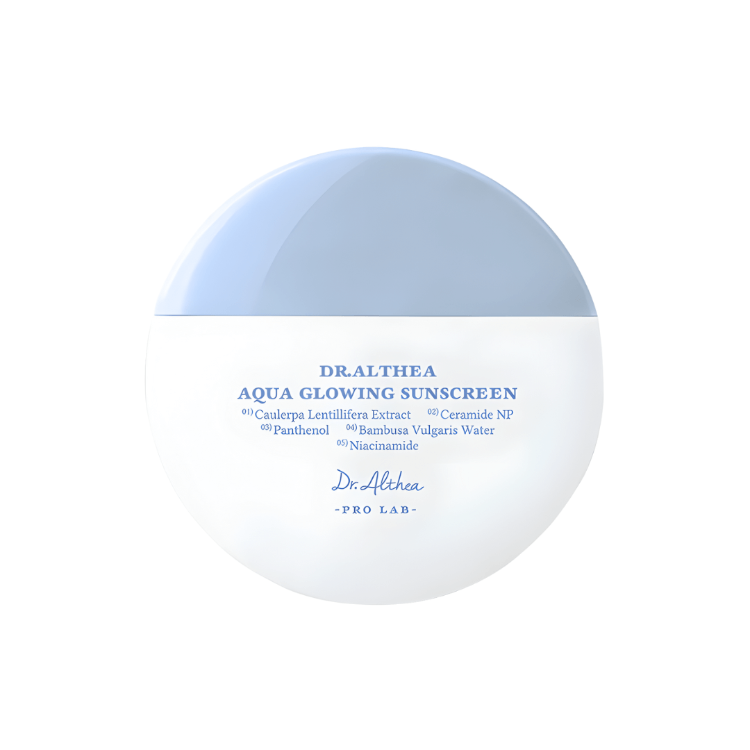 Aqua Glowing Sunscreen Dr. Althea protector solar hidratante con acabado luminoso.
