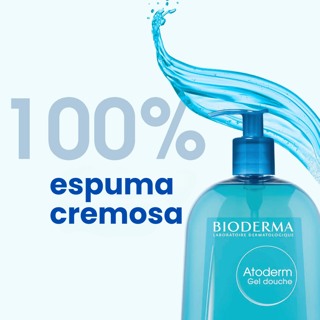 Atoderm Gel Douche Bioderma limpia sin resecar y mantiene la barrera cutánea protegida.