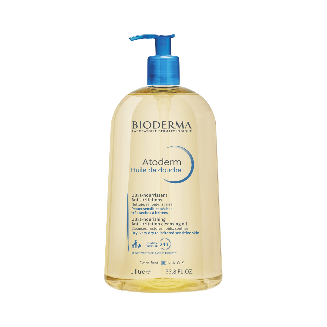 Atoderm Huile de Douche Bioderma limpia e hidrata la piel seca con sensación de suavidad.
