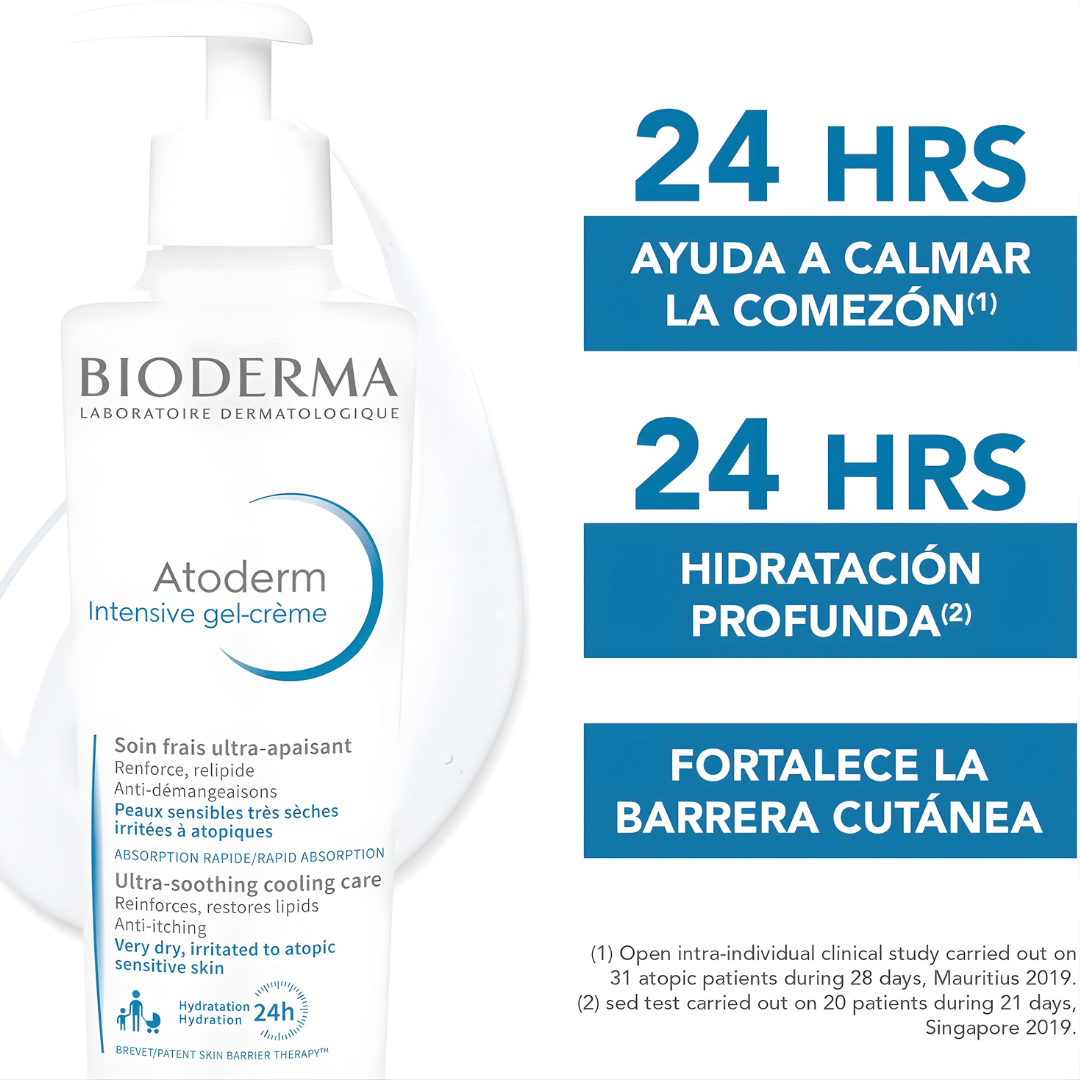 Atoderm Intensive Gel-Crème Bioderma hidrata 24 horas y deja la piel confortable y protegida.