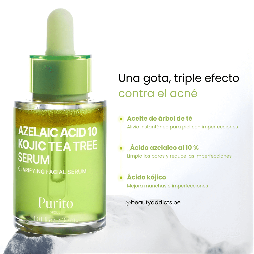 Azelaic Acid 10 Kojic Azulene Serum Purito SEOUL aporta luminosidad natural y efecto antimanchas.