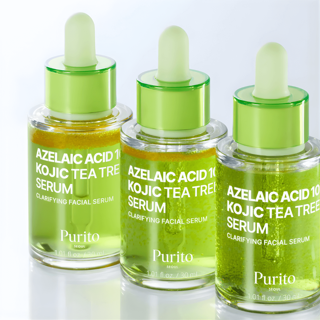 Azelaic Acid 10 Kojic Azulene Serum Purito SEOUL reduce rojeces y equilibra el tono facial.