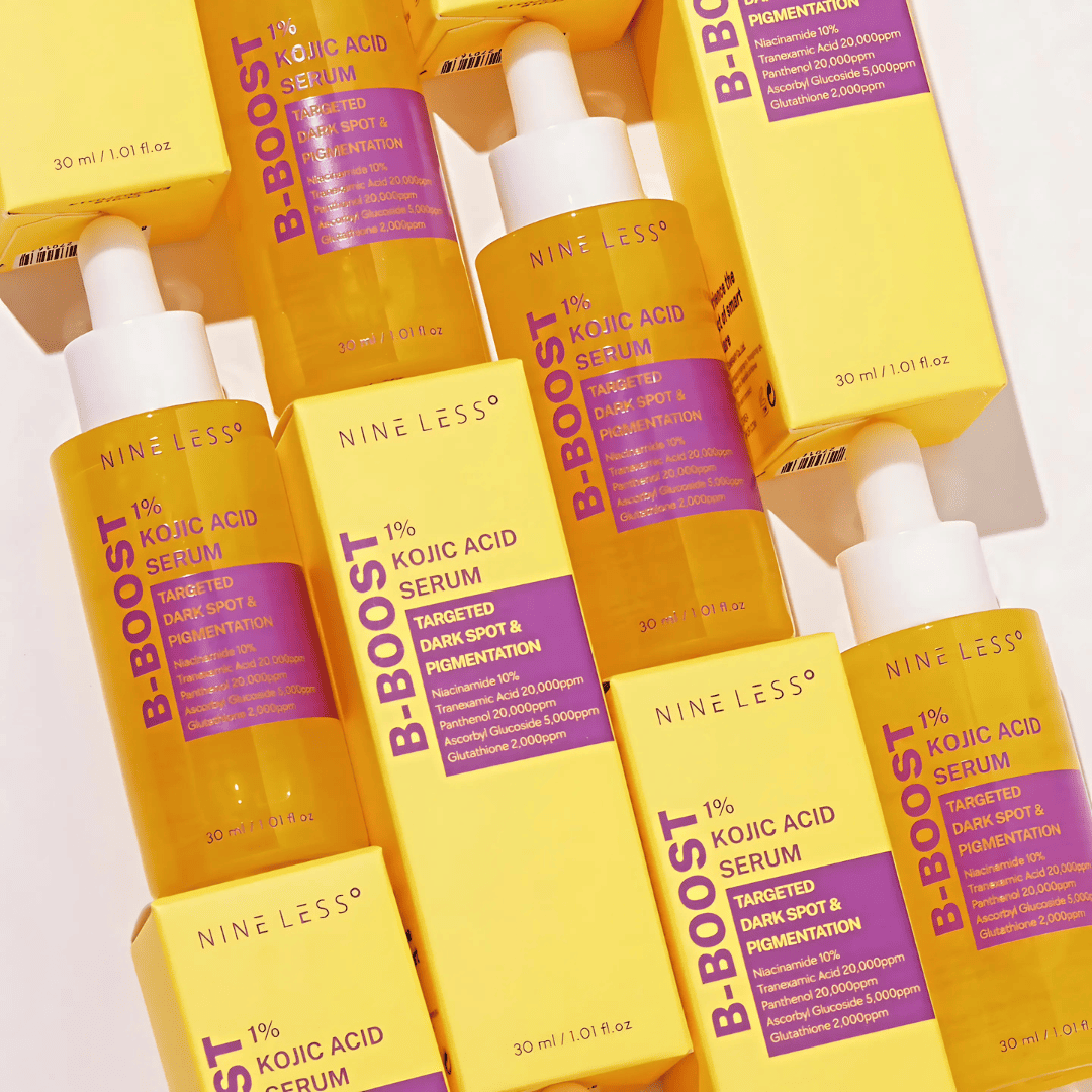 B-Boost 1% Kojic Acid Serum con péptidos que suavizan líneas, regeneran y fortalecen la piel.
