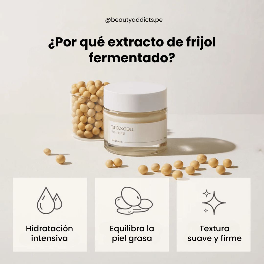 Mixsoon Bean Cream con extracto de frijol fermentado para una hidratación intensiva.