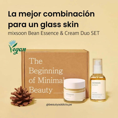Mixsoon Bean Duo, combinación de Bean Essence y Bean Cream para una rutina completa de cuidado facial.
