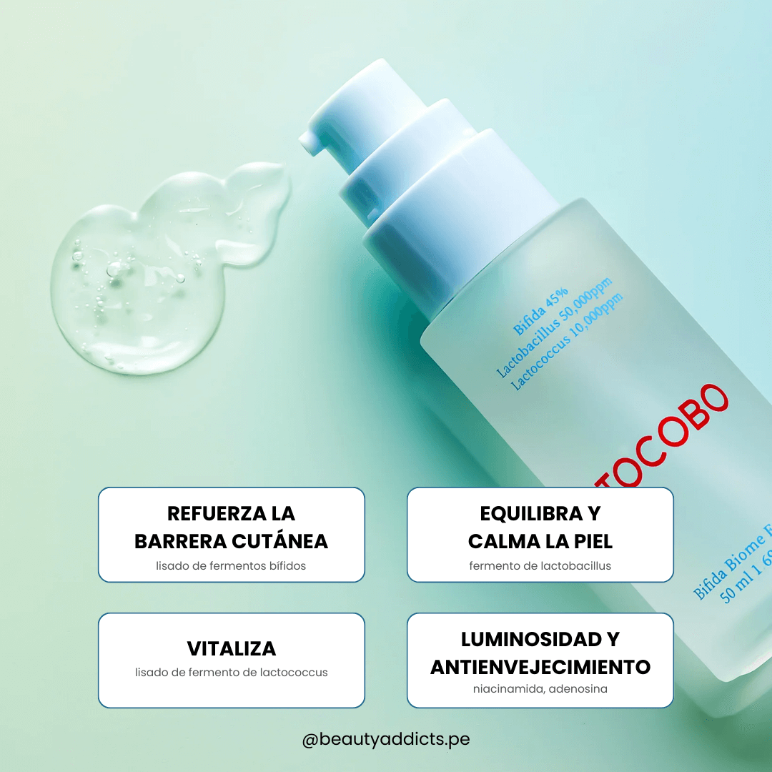 Tocobo Bifida Biome Essence que mejora la luminosidad y antienvejecimiento.