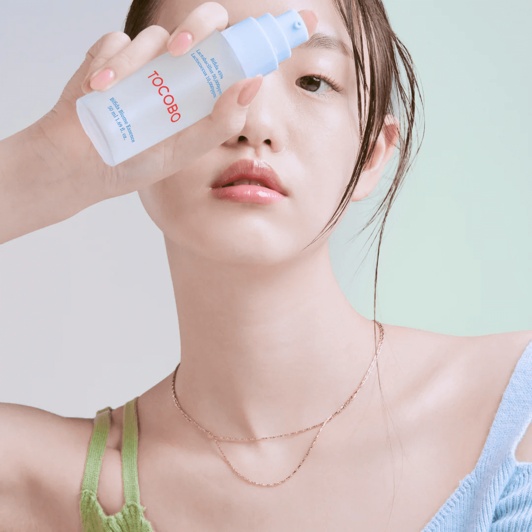 Bifida Biome Essence de Tocobo que mejora la hidratación y reduce la sequedad o irritación de la piel.