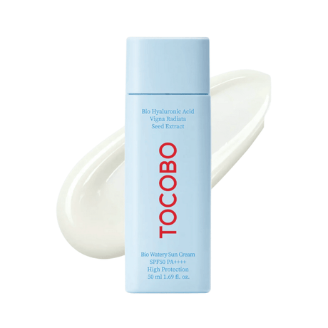 Tocobo Bio Watery Sun Cream SPF50+ hidrata hasta 100 h y protege del sol como un cuidado facial.