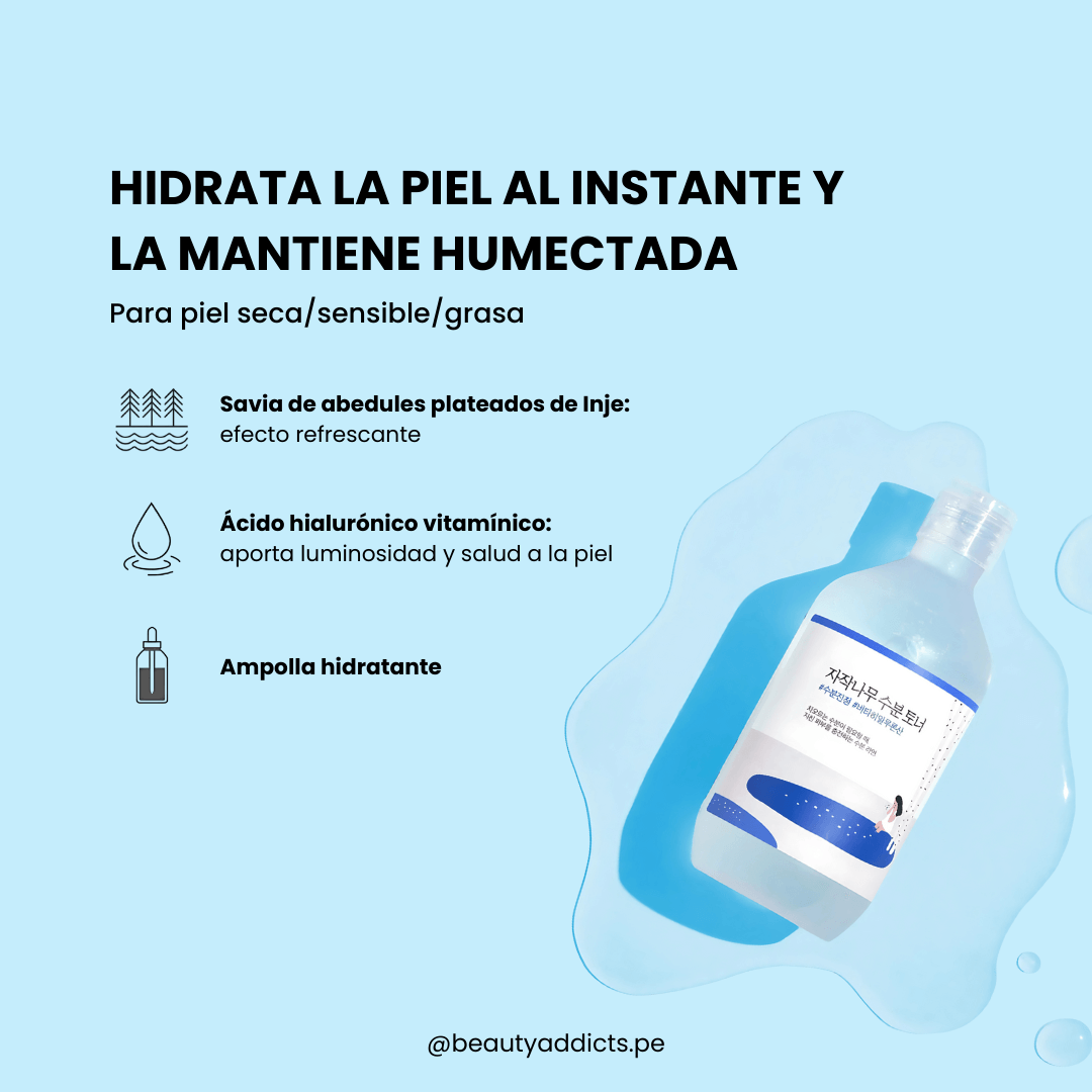 Tónico facial Birch Juice de Round Lab con savia de abedul que fortalece la barrera cutánea y retiene humedad.