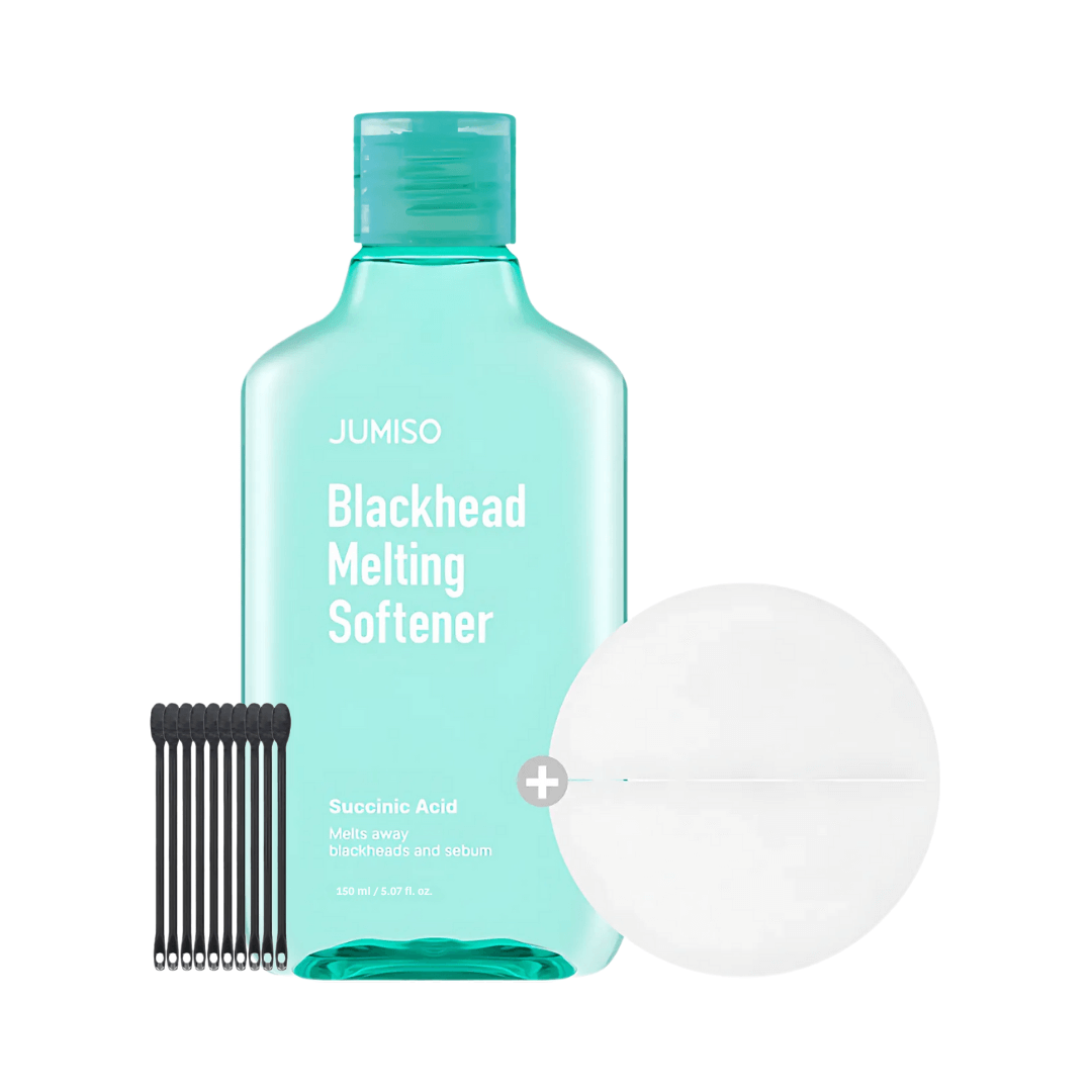 Jumiso Blackhead Melting Softener & Cotton Pad Set para limpieza profunda de poros en nariz y rostro.