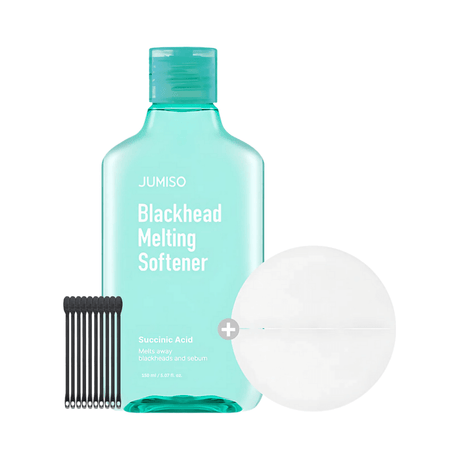 Jumiso Blackhead Melting Softener & Cotton Pad Set para limpieza profunda de poros en nariz y rostro.