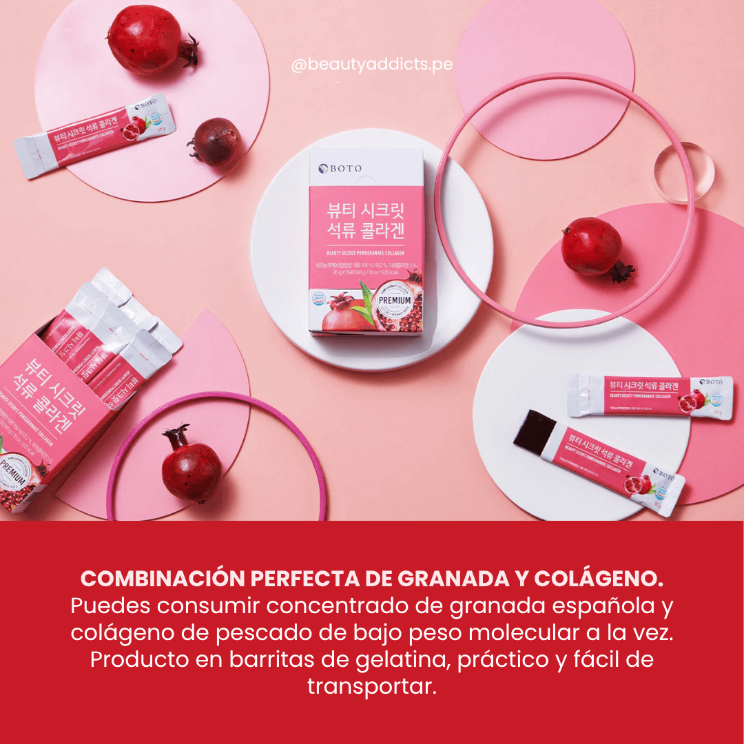 Boto Beauty Secret Collagen con granada para piel luminosa y saludable.