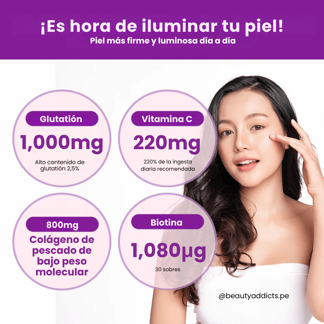 Boto suplemento blanqueador con glutatión y colágeno de molécula pequeña.