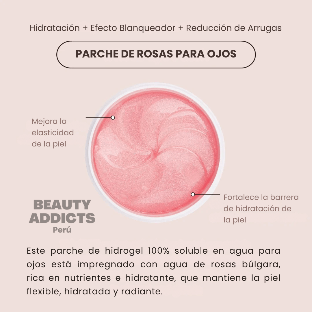 Bulgarian Rose Water Eye Patch ideal para reducir signos de fatiga y mejorar la hidratación del contorno de ojos.