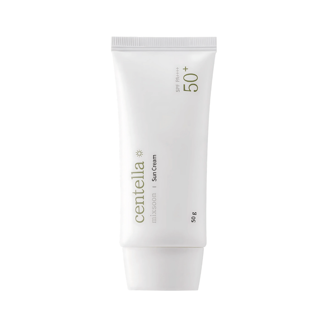 Mixsoon Centella Sun Cream con centella asiática que calma la piel irritada por el sol.