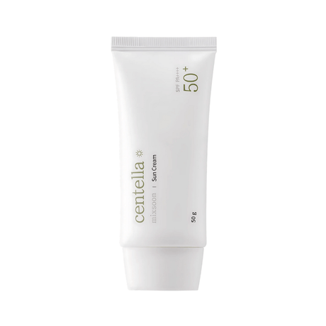 Mixsoon Centella Sun Cream con centella asiática que calma la piel irritada por el sol.