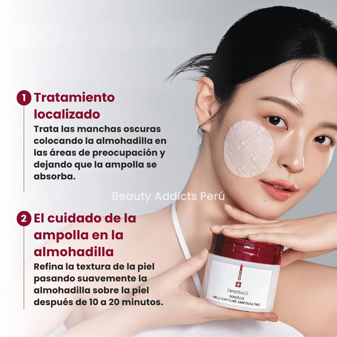 Madeca Mela Capture Ampoule Pad para unificar el tono y reducir hiperpigmentación.