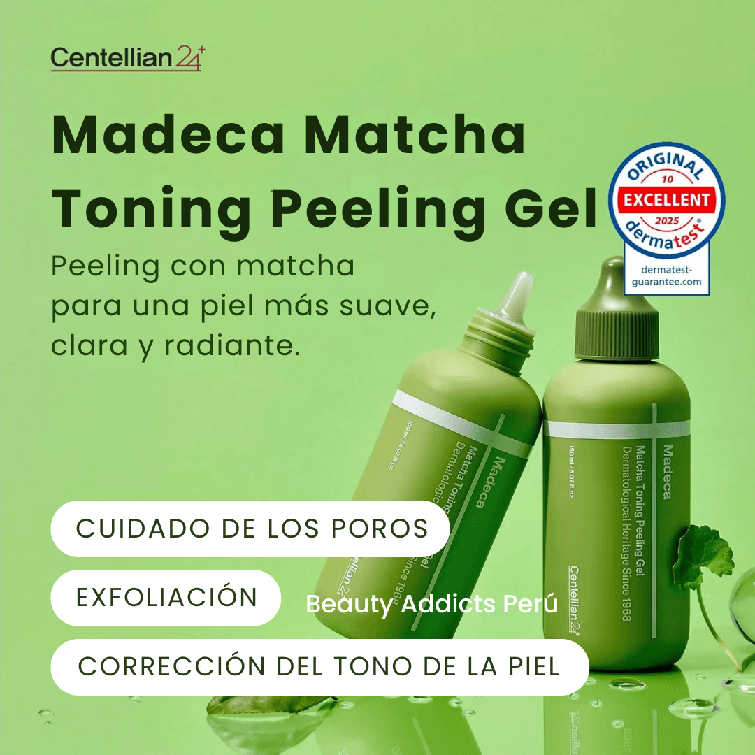 Madeca Matcha Peeling Gel con propiedades antioxidantes que limpia poros y revitaliza piel opaca.