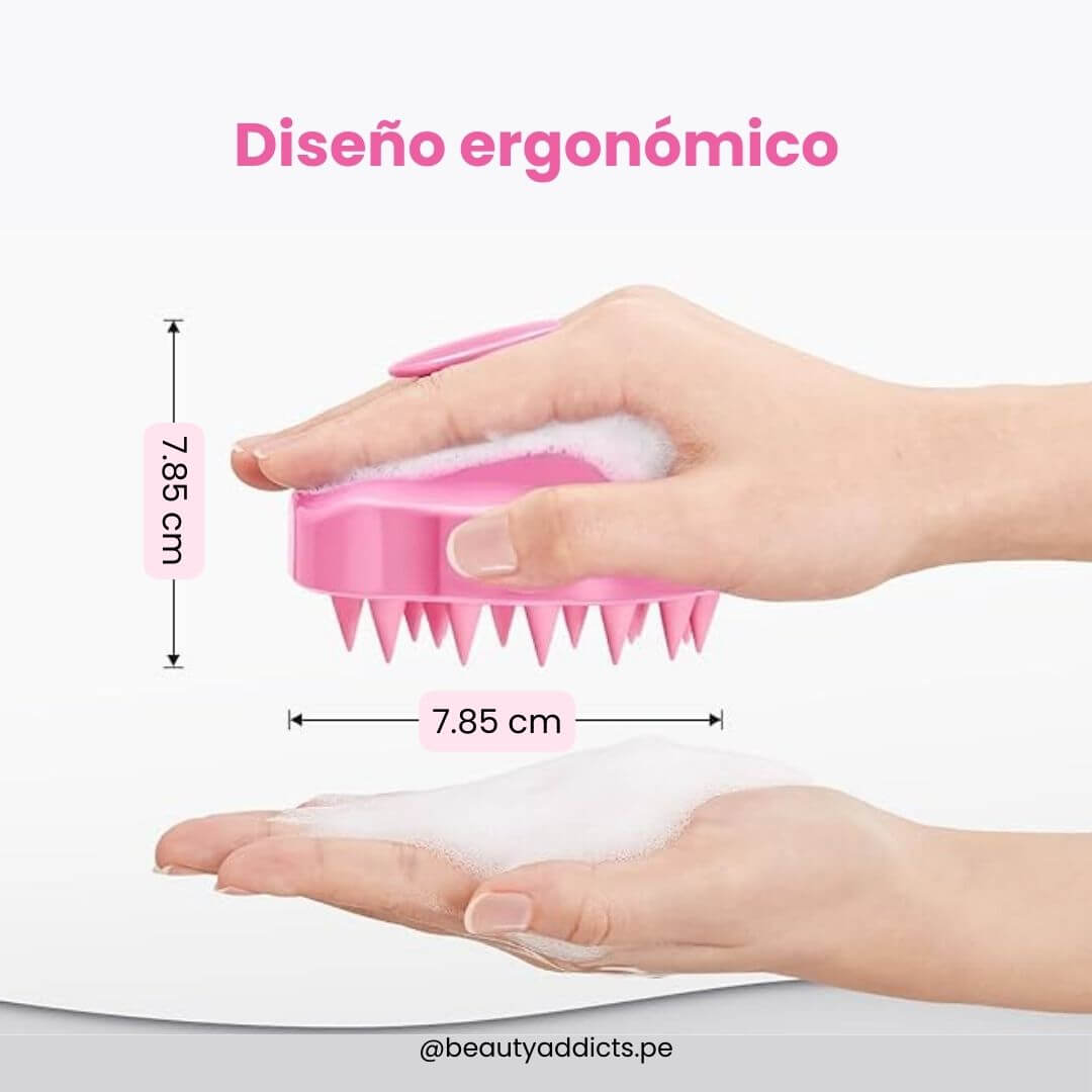 Dispositivo masajeador para cuero cabelludo, ideal para aplicar champú o tratamientos capilares.