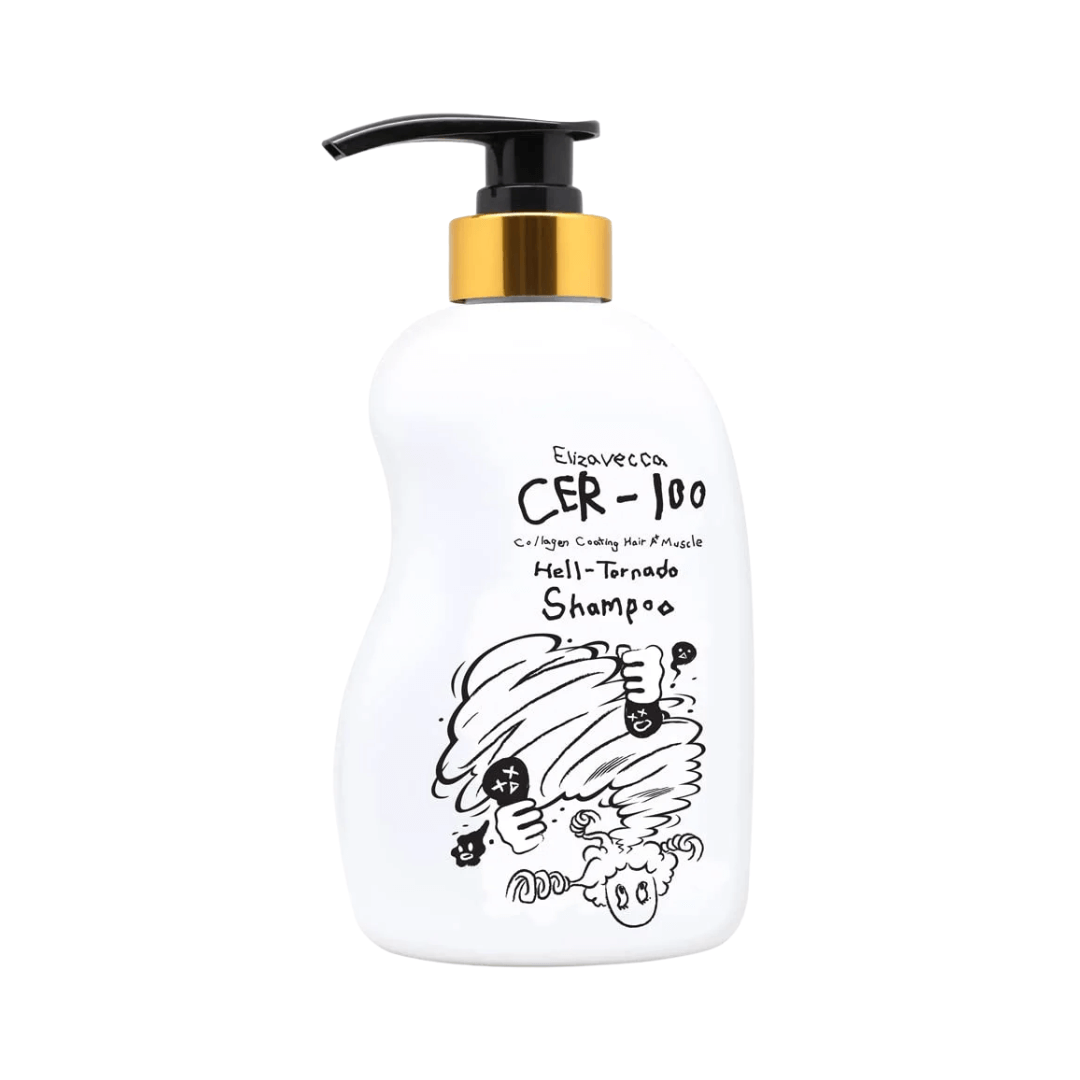 CER-100 Collagen Coating Hair A+ Muscle Helltornado Shampoo Elizavecca nutre con colágeno y proteínas.