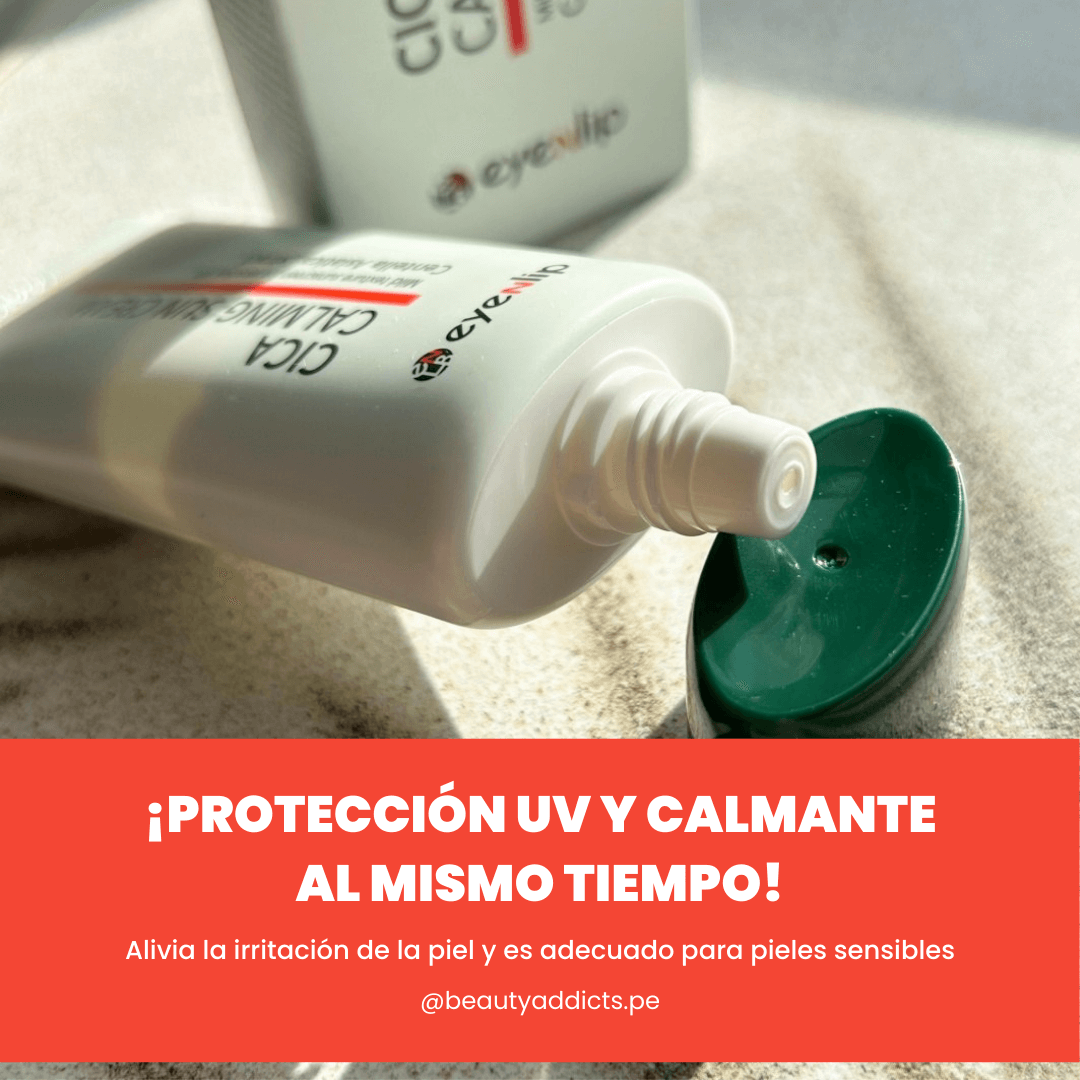 Cica Calming Sun Cream de Eyenlip que contienen una fórmula de baja irritación,ideal para piel sensible.