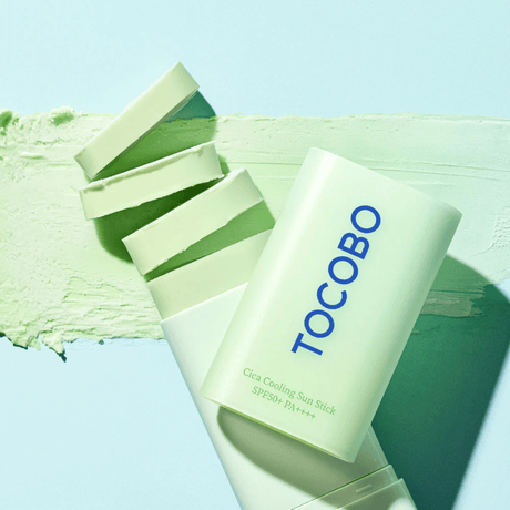 Tocobo Cica Cooling Sun Stick, protector solar vegano con aloe ferox para aliviar e hidratar piel sensible.