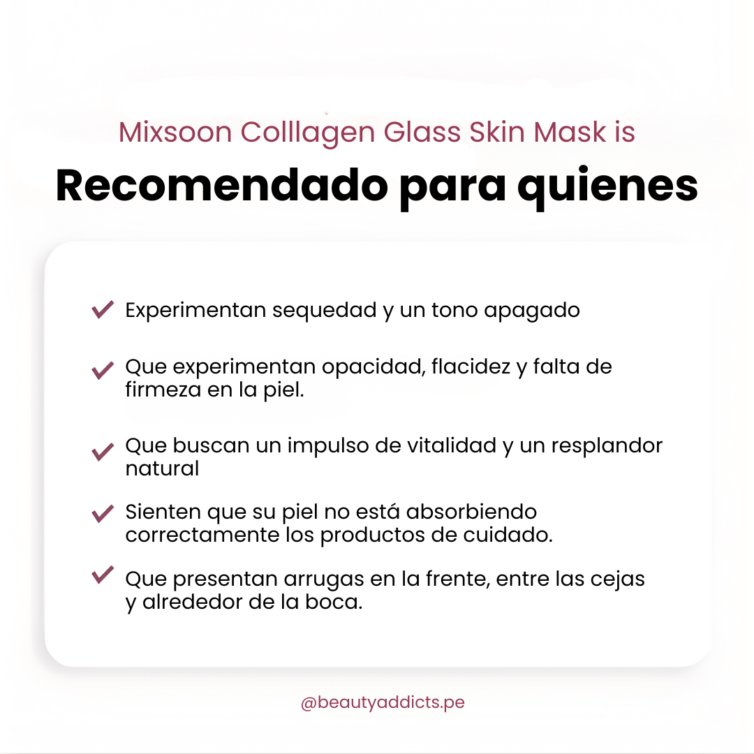 Mixsoon Collagen Glass Skin Mask con efecto alisante y acabado glow.