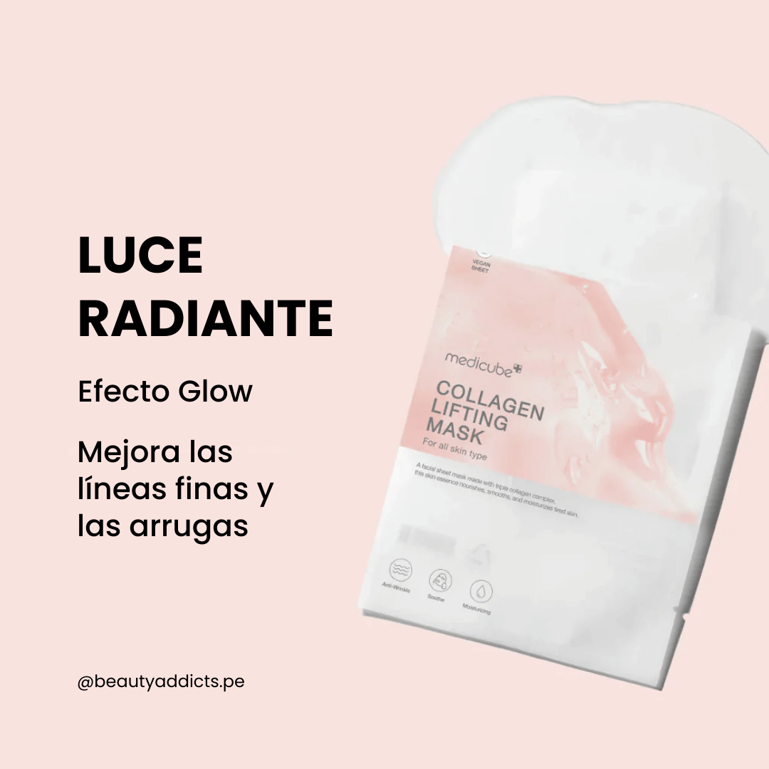 Medicube Collagen Lifting Mask con efecto glow que mejora líneas finas y las arrugas.