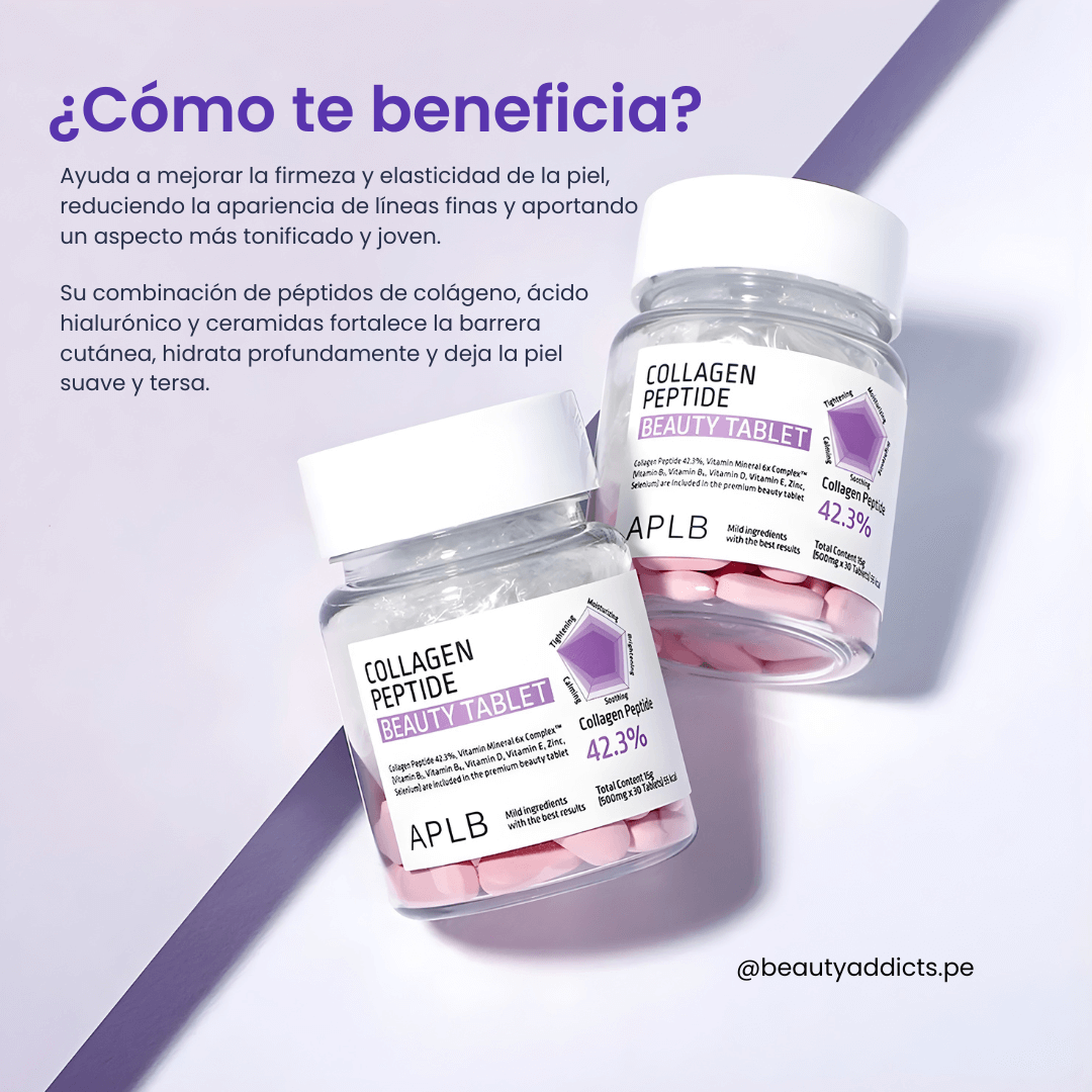 Collagen Peptide Beauty Tablet APLB suaviza la textura de la piel con efecto rejuvenecedor.