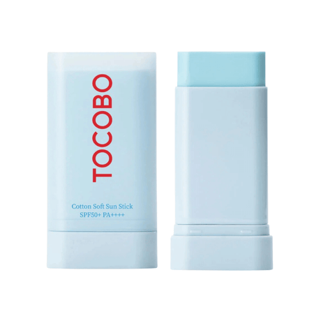 Tocobo Cotton Soft Sun Stick en barra ideal para reaplicar, no comedogénico y suave con la piel.