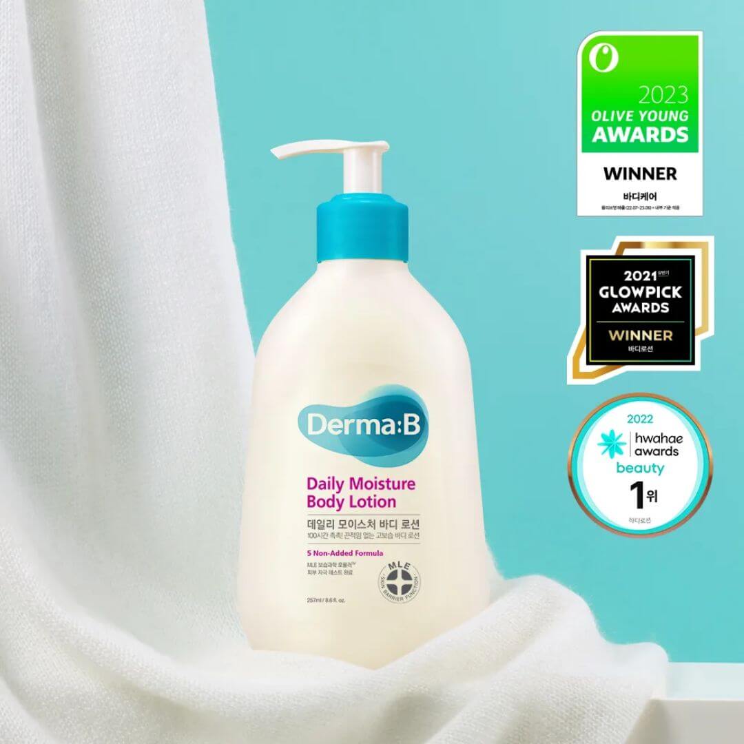 Derma:B Daily Moisture Body Lotion refuerza la barrera cutánea con aceite de oliva.