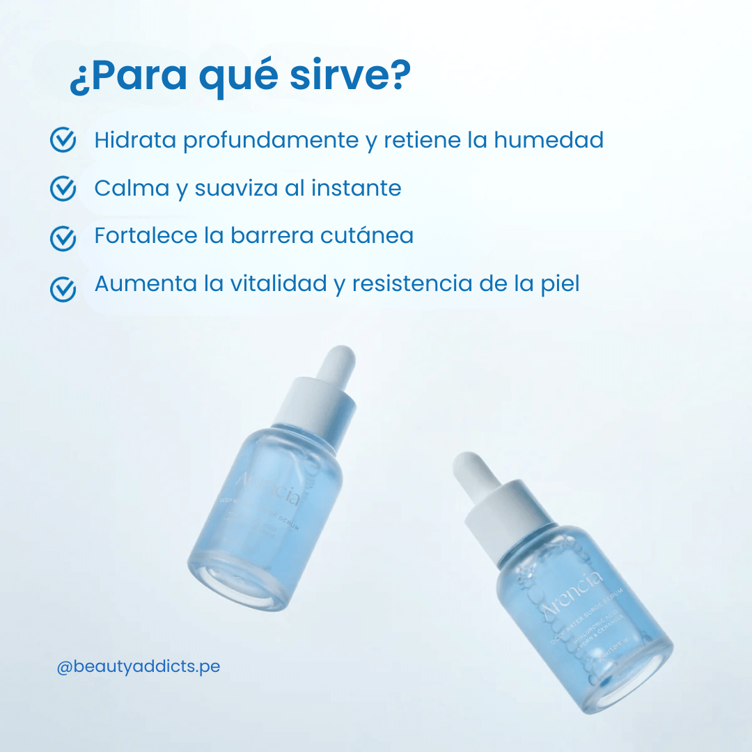 Arencia Deep Water Surge Serum, calma y suaviza la piel.